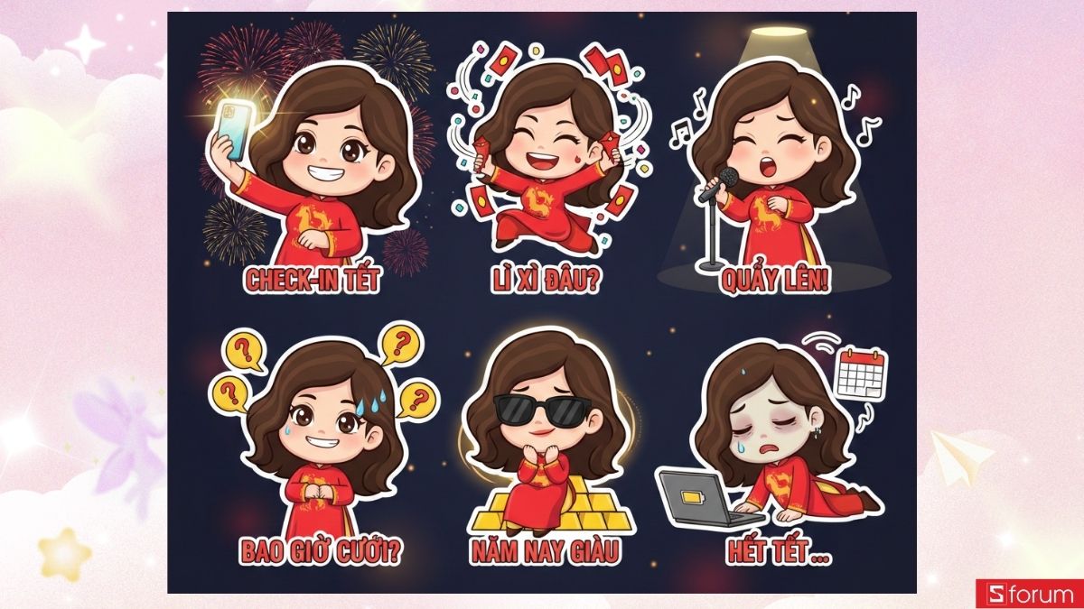 sticker Tết thú vị