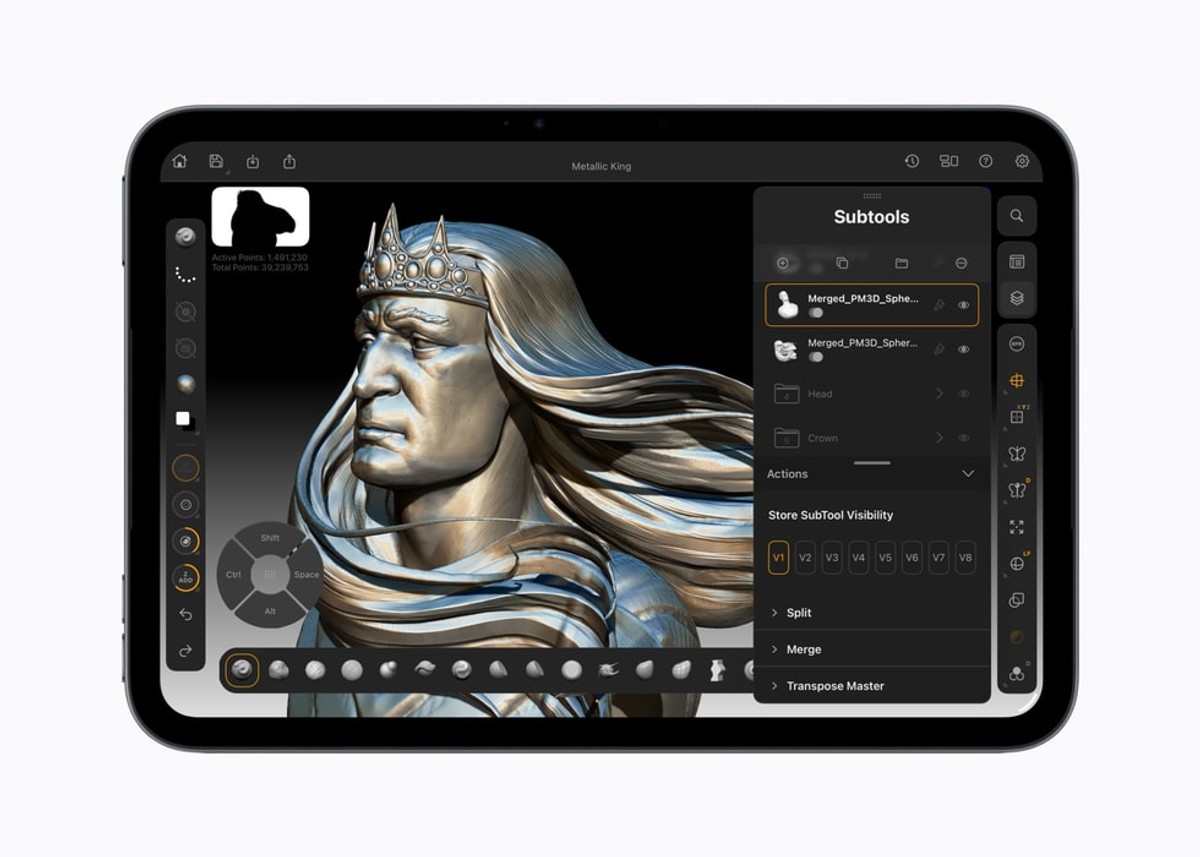 Màn hình iPad mini đang mở các công cụ đồ họa và chỉnh sửa chuyên nghiệp