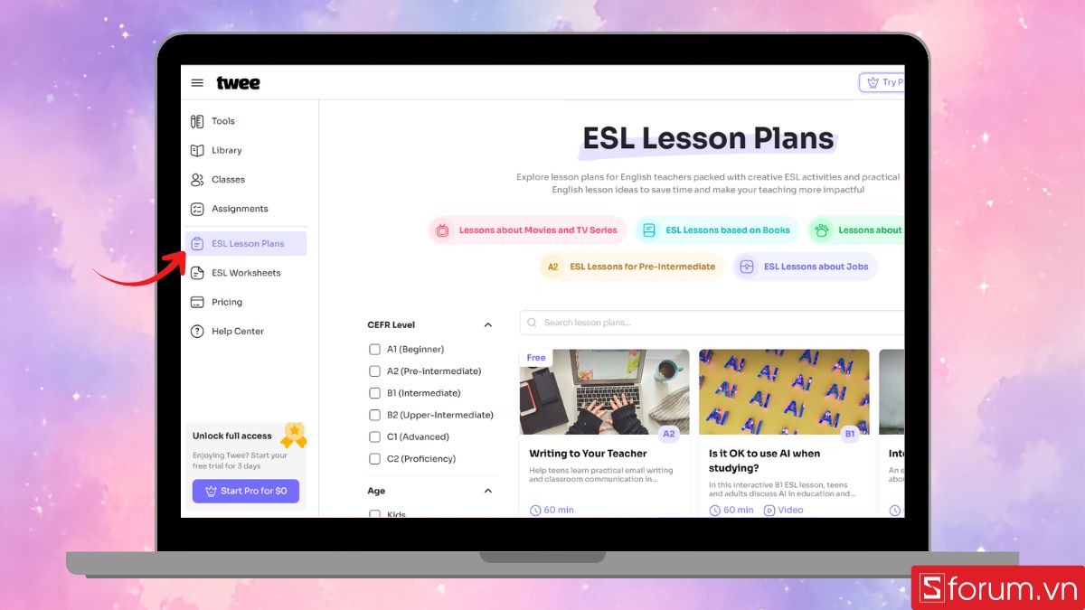 Truy cập mục ESL Lesson Plans