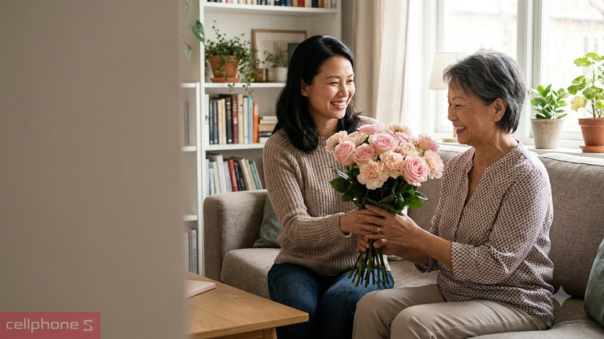 Bó hoa tươi màu nhã làm quà 20/10 cho mẹ chồng