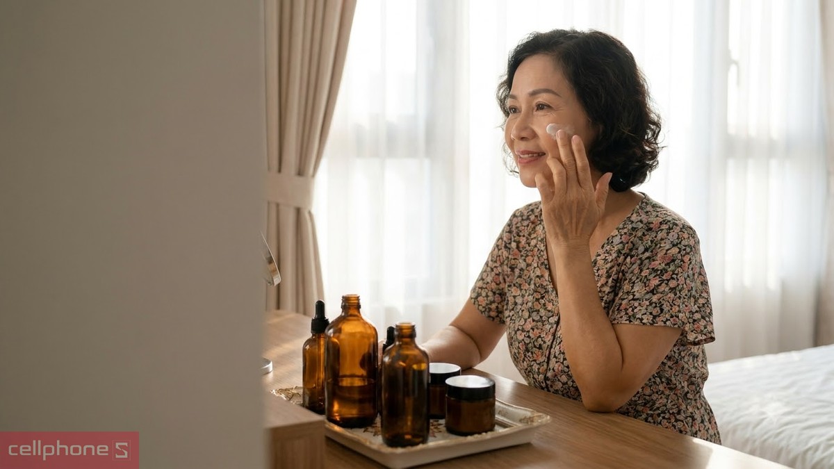 Sữa rửa mặt, kem dưỡng ẩm và kem chống nắng trong bộ quà 20/10 cho mẹ chồng