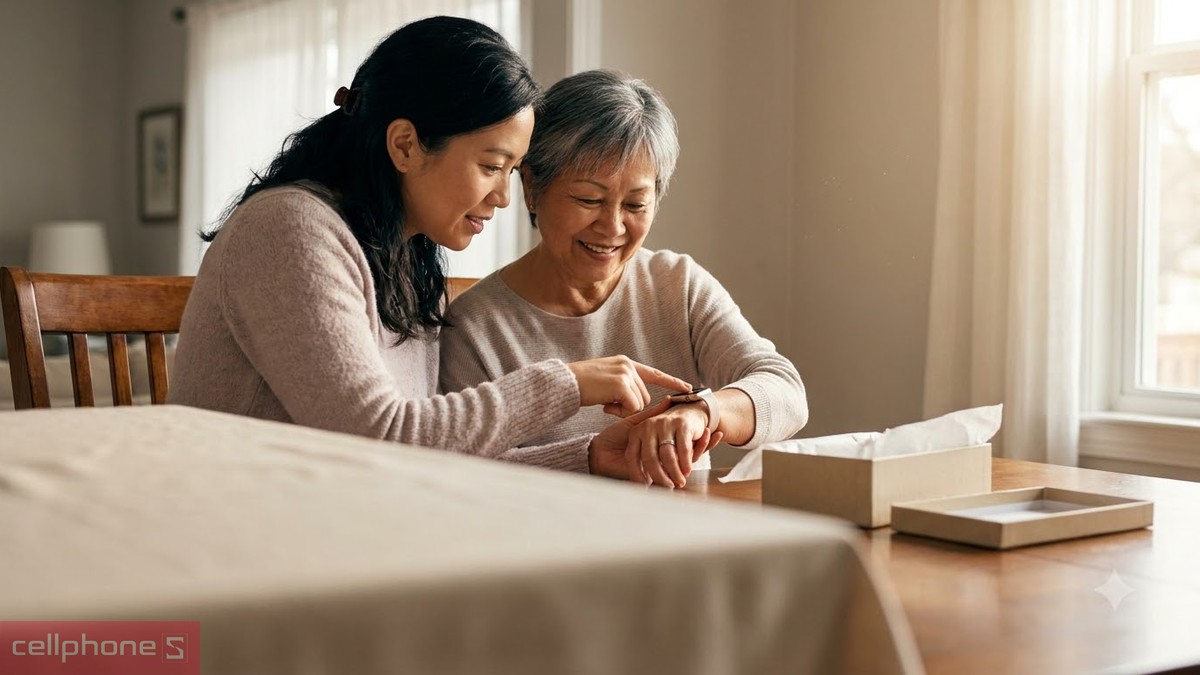 Con dâu hướng dẫn mẹ chồng dùng thử món quà 20/10 mới nhận