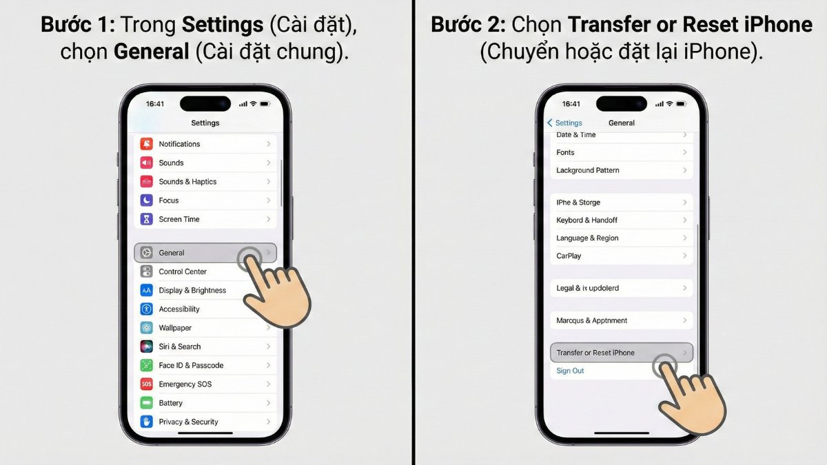 Vào Chuyển hoặc đặt lại iPhone để sửa lỗi bàn phím iphone 16 bị lag