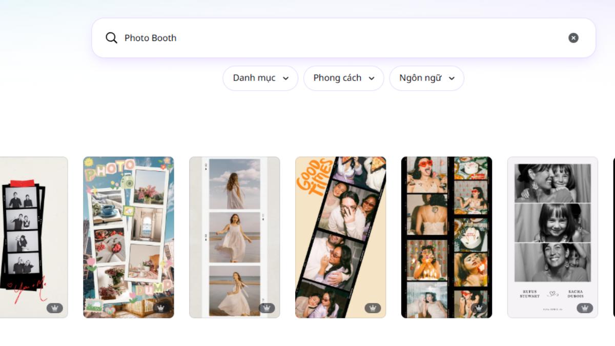 Chọn template Photo Booth có sẵn
