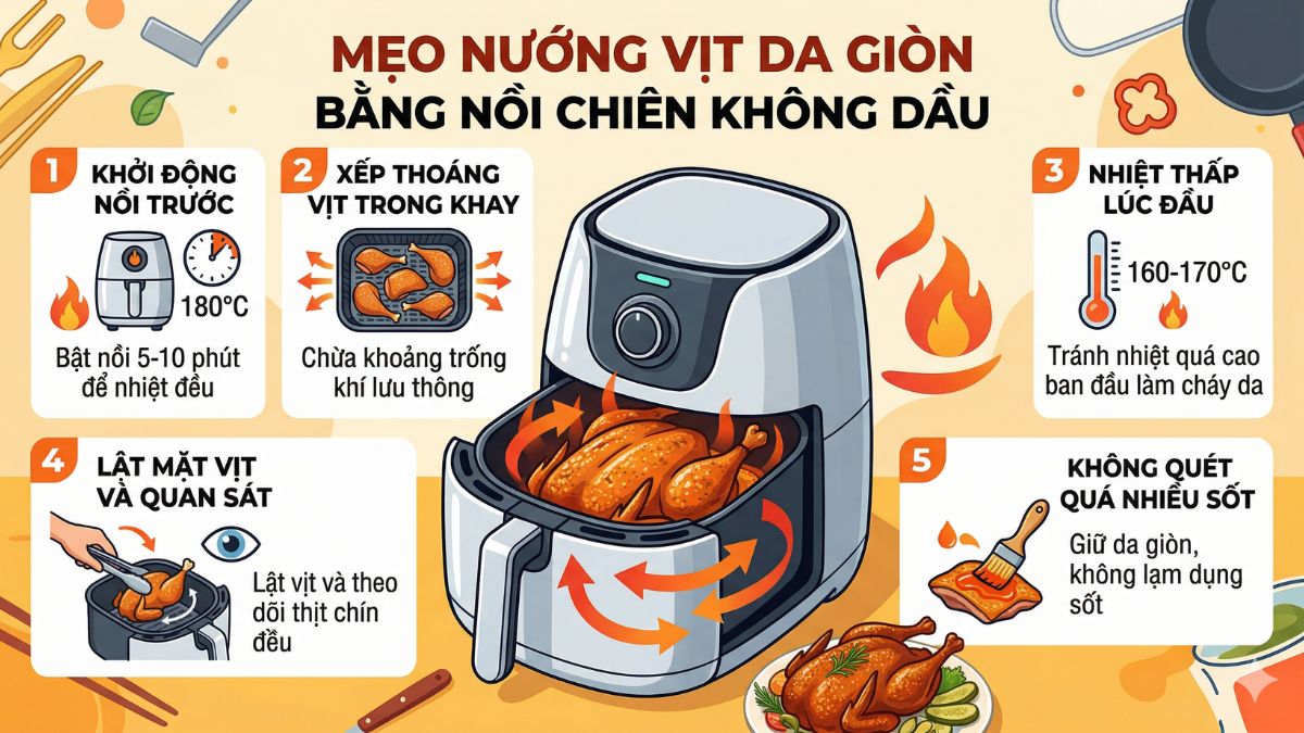 Những lưu ý khi nướng vịt bằng nồi chiên không dầu