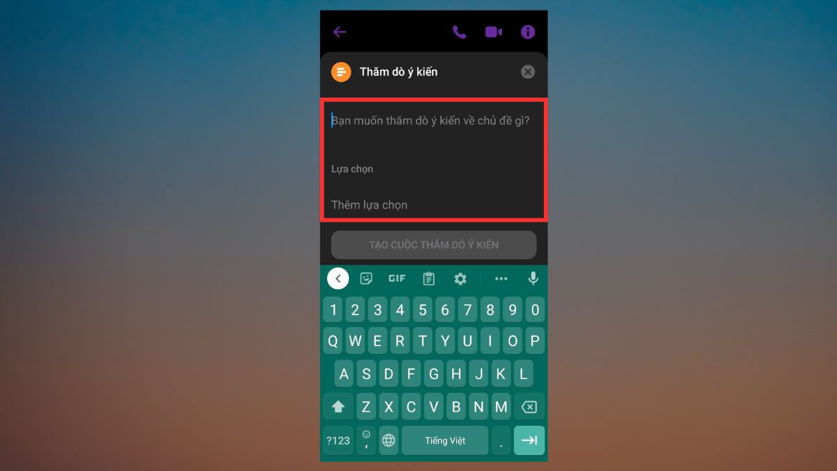 Tạo bình chọn trên Messenger - bước 2