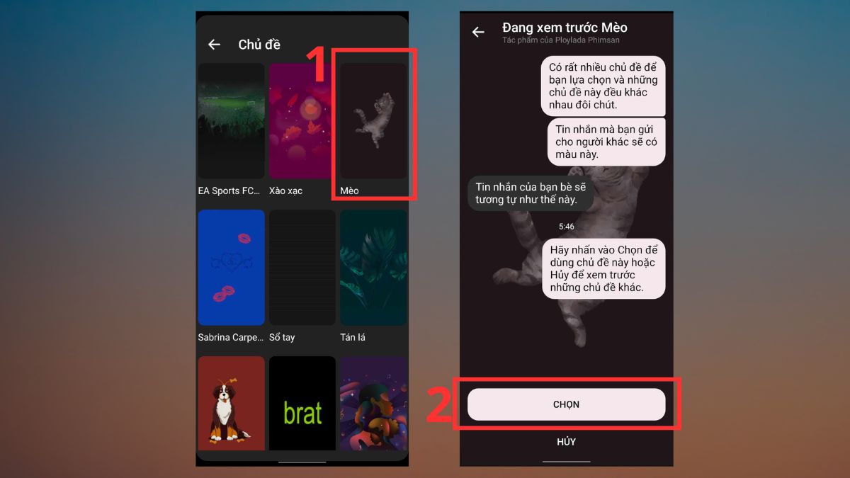 Cài đặt thay đổi giao diện trên Messenger - bước 2