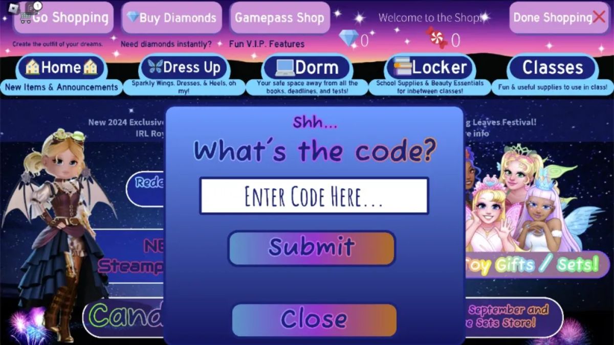 cách nhập code Royale High - bước 2