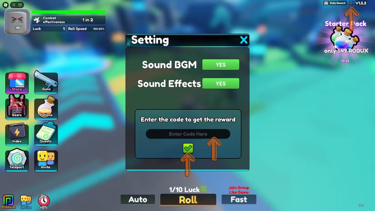 Hướng dẫn cách đổi code Guns RNG đơn giản nhất