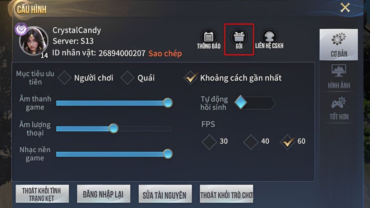Hướng dẫn cách nhập code Lục Địa Thần Hỏa - bước 1