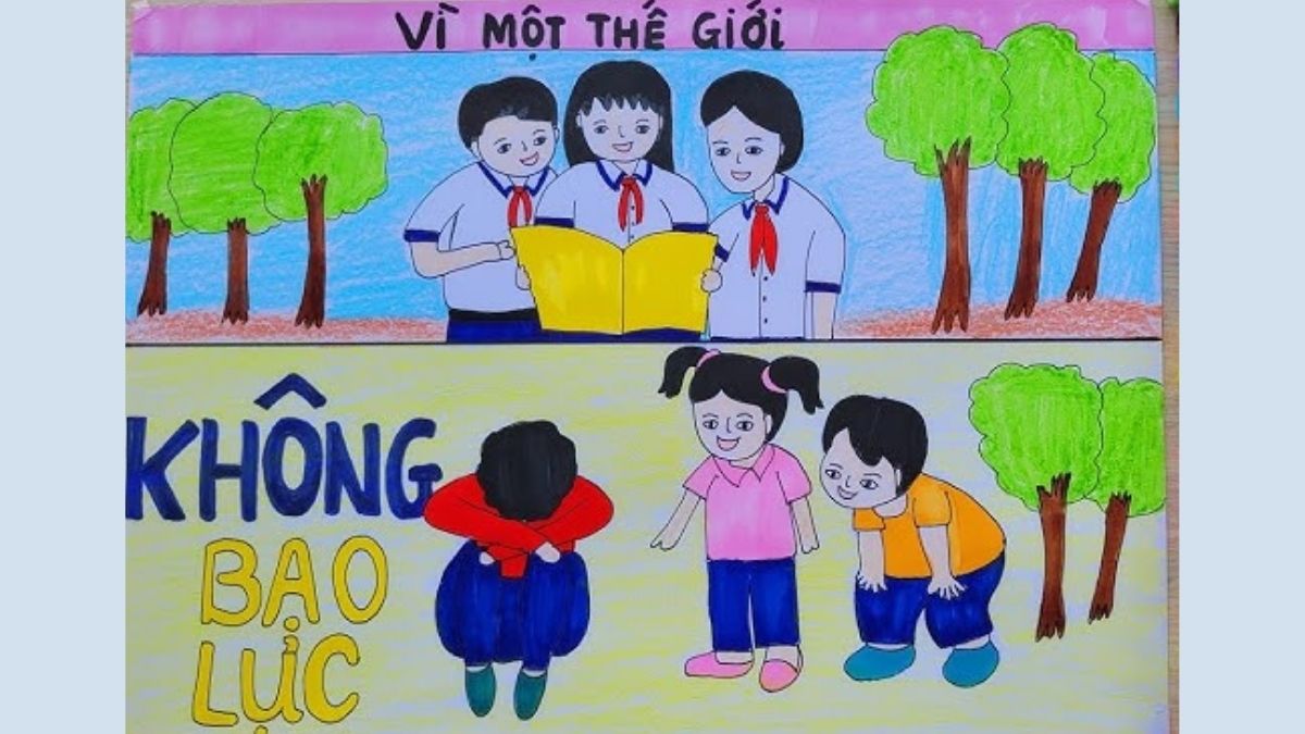 tải vẽ tranh bạo lực học đường đẹp
