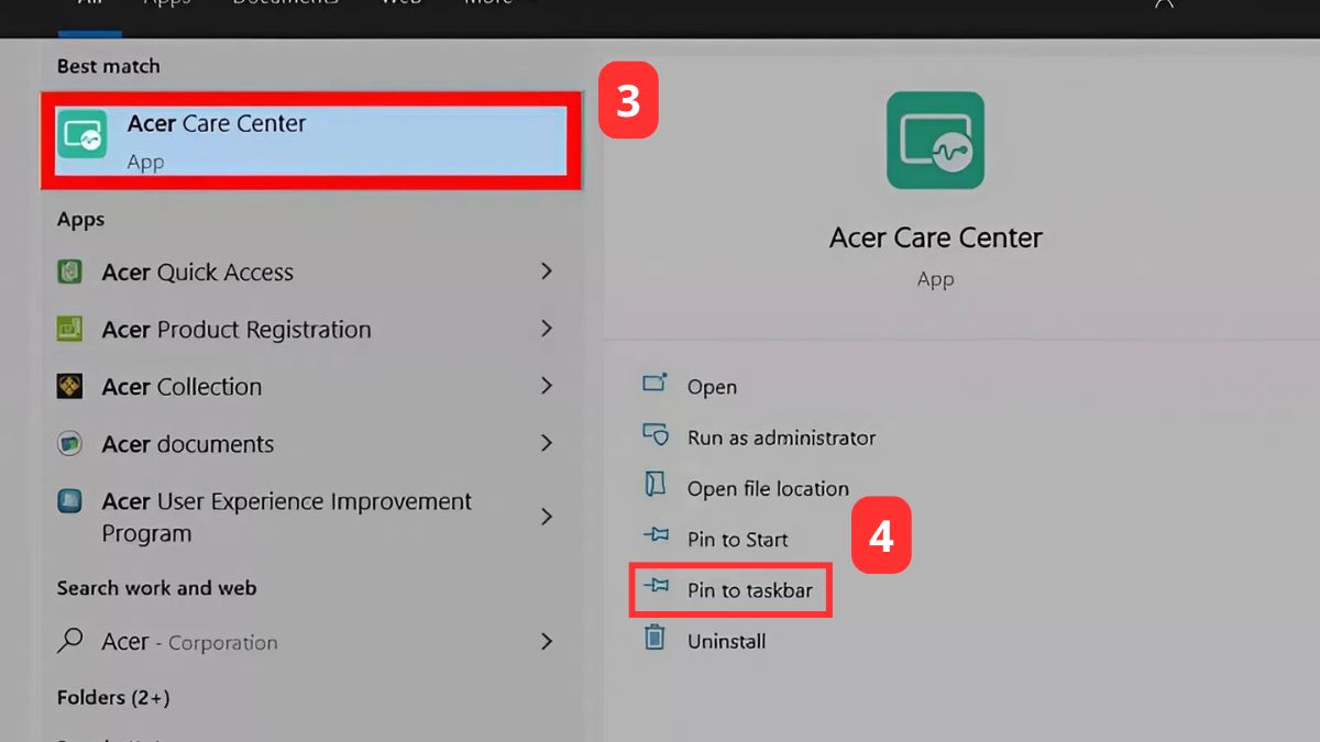 Pin ứng dụng Acẻ Care Center vào thanh tác vụ