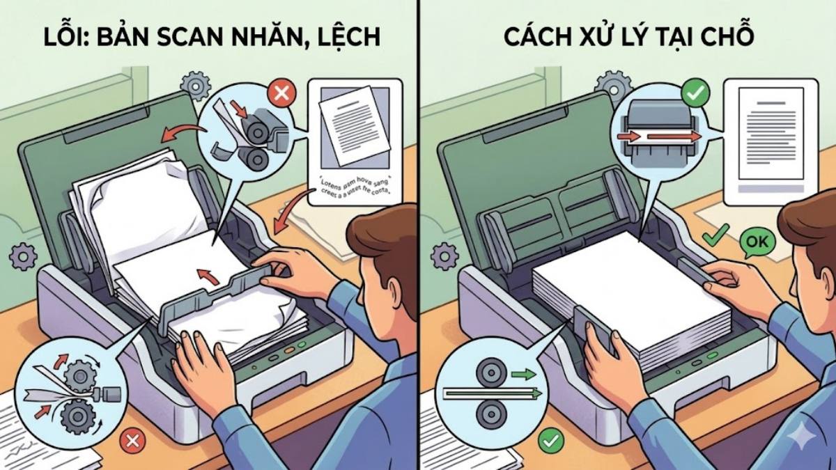Lỗi scan bị nhăn hoặc lệch và hướng khắc phục
