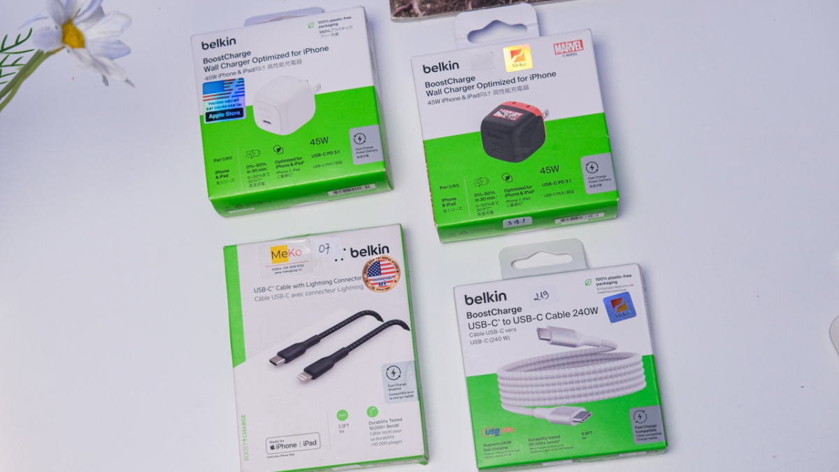 Trên tay bộ sạc cáp Belkin dành cho iPhone 17 Series: Thiết kế cực gọn, công suất 45W, cáp bọc dù chắc chắn