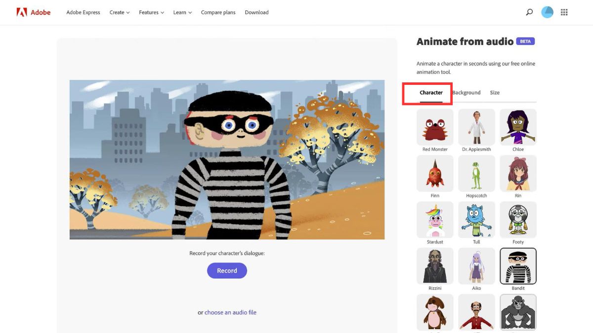 Chọn mẫu hoạt ảnh có sẵn trong Adobe Express