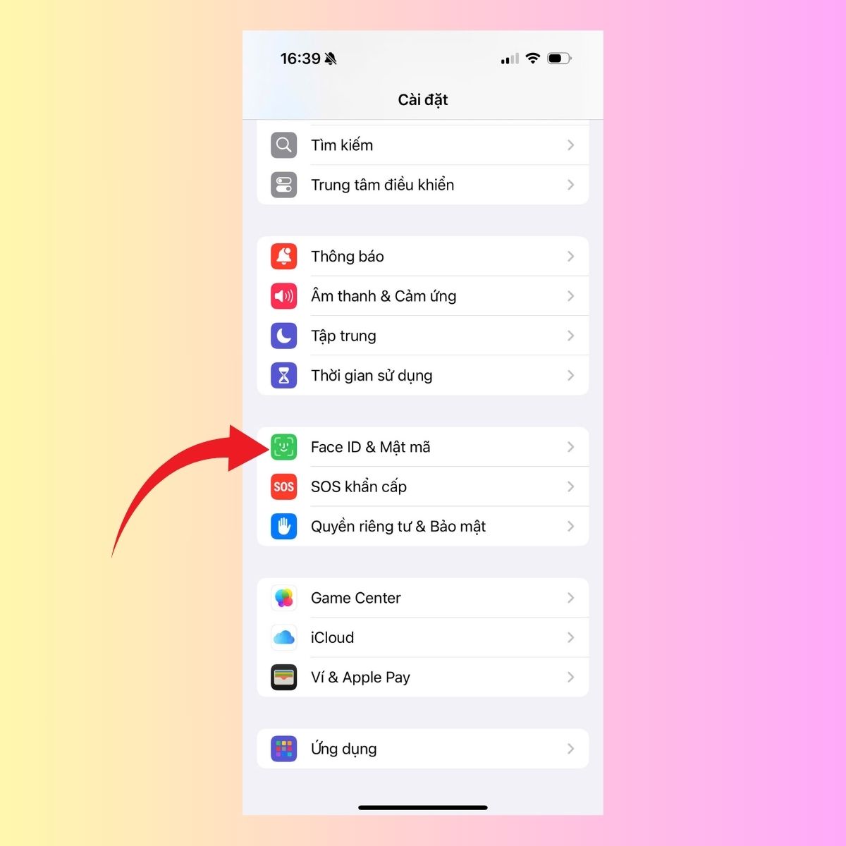 Nhấn Face ID & Mật mã để tắt Find My iPhone trước khi restore iPhone bằng iTunes