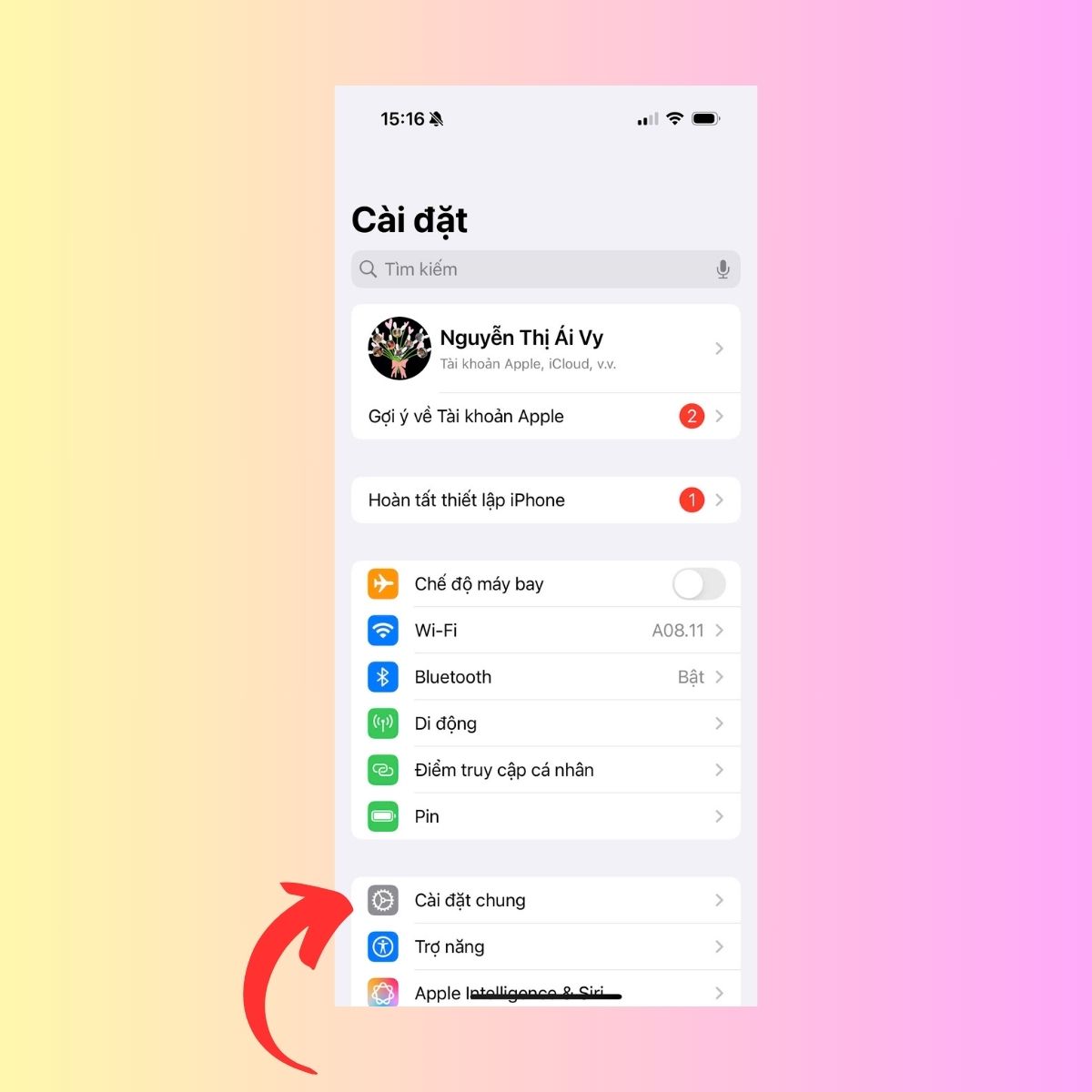 Hướng dẫn kiểm tra mã model – Bước 2: Vào Cài đặt chung trên iPhone