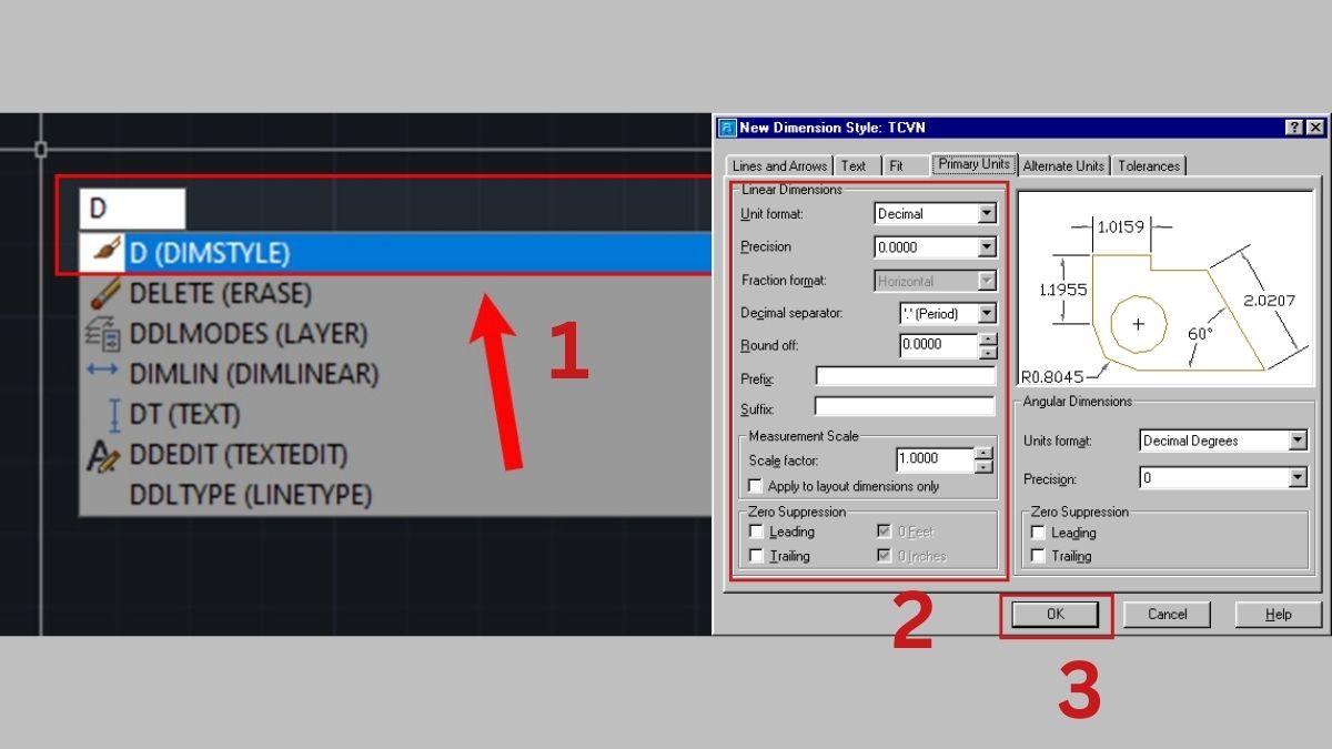 chỉnh kích thước số đo trong cad
