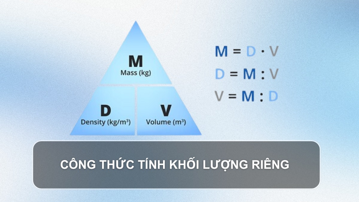 viết công thức tính khối lượng riêng