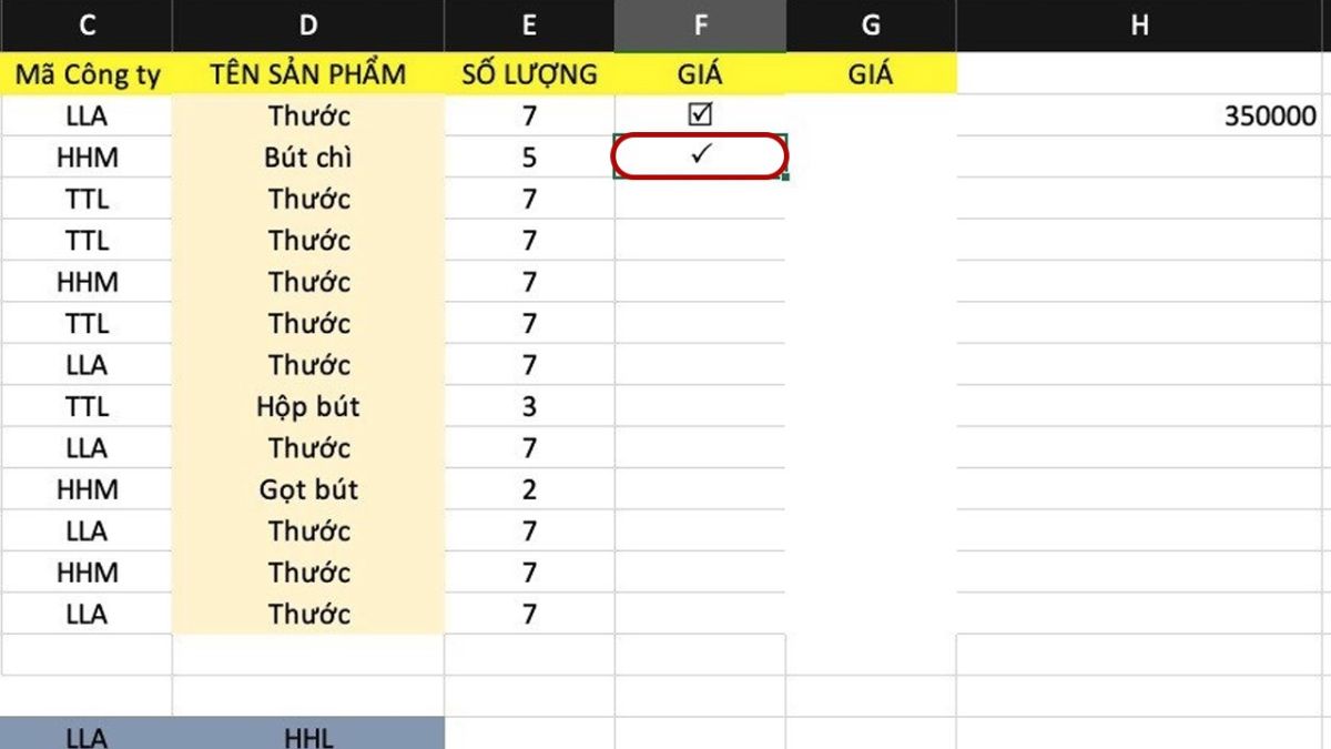 đánh dấu tick trong excel