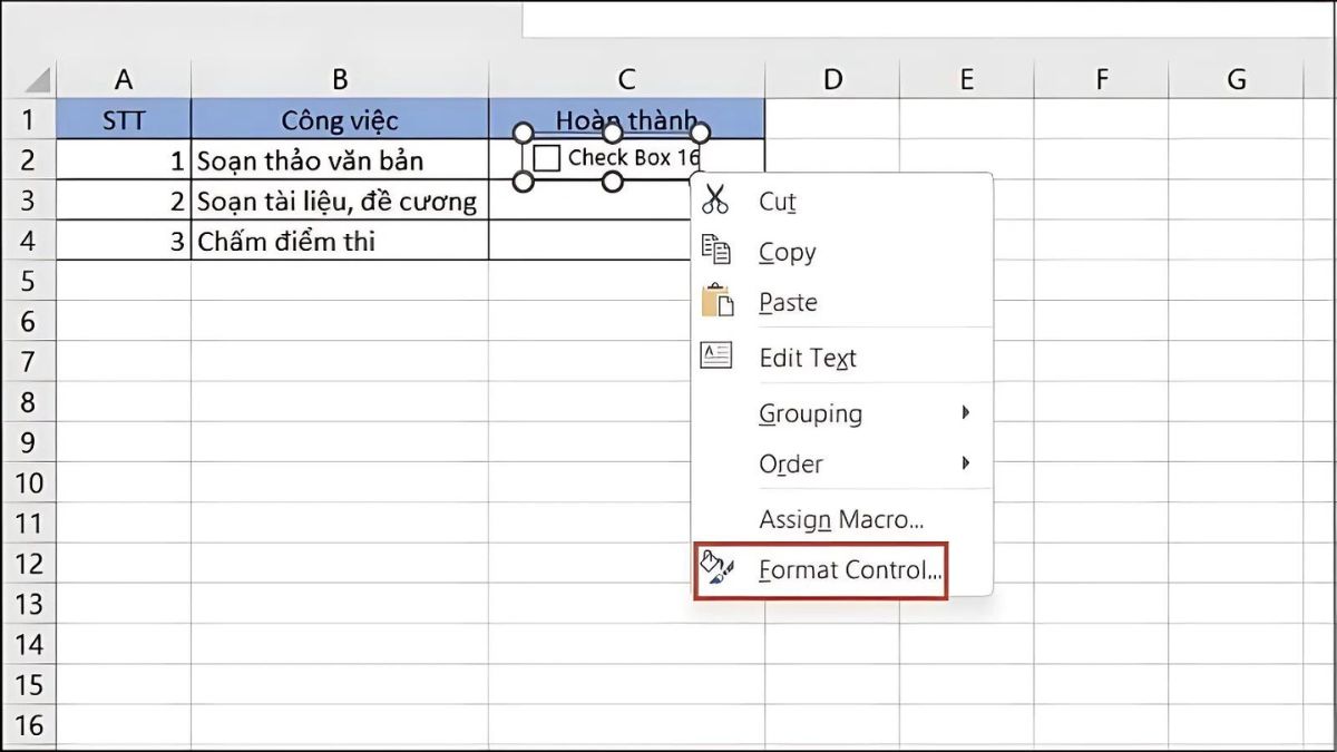 đánh dấu tick trong excel