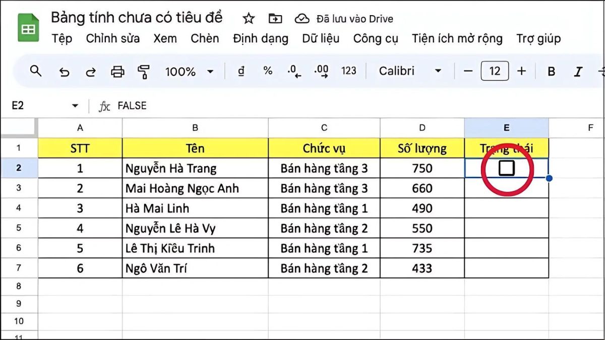 dấu tick trong excel