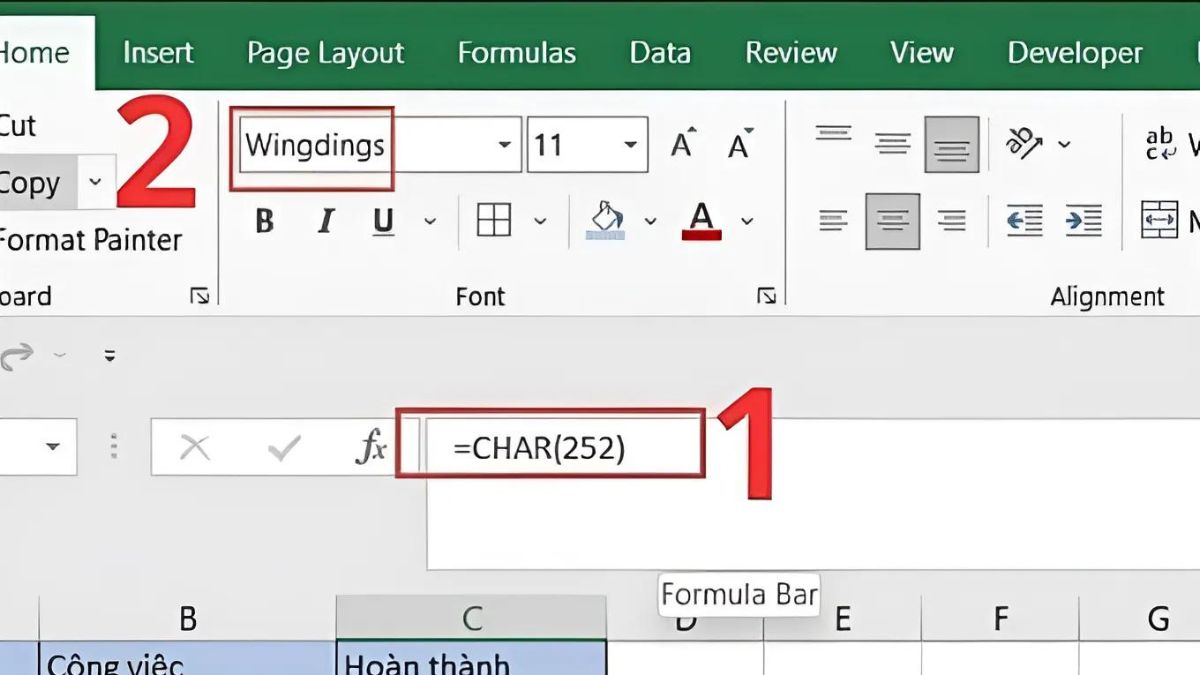 chèn dấu tick trong excel