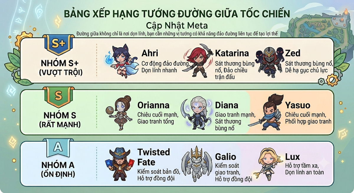 Top tier tướng đường mid