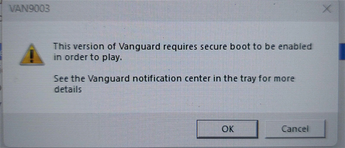 Lỗi xuất hiện khi máy chưa bật Secure Boot