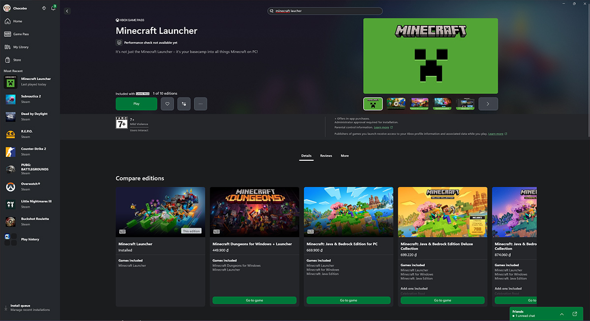 Đăng nhập và tìm Minecraft Laucher