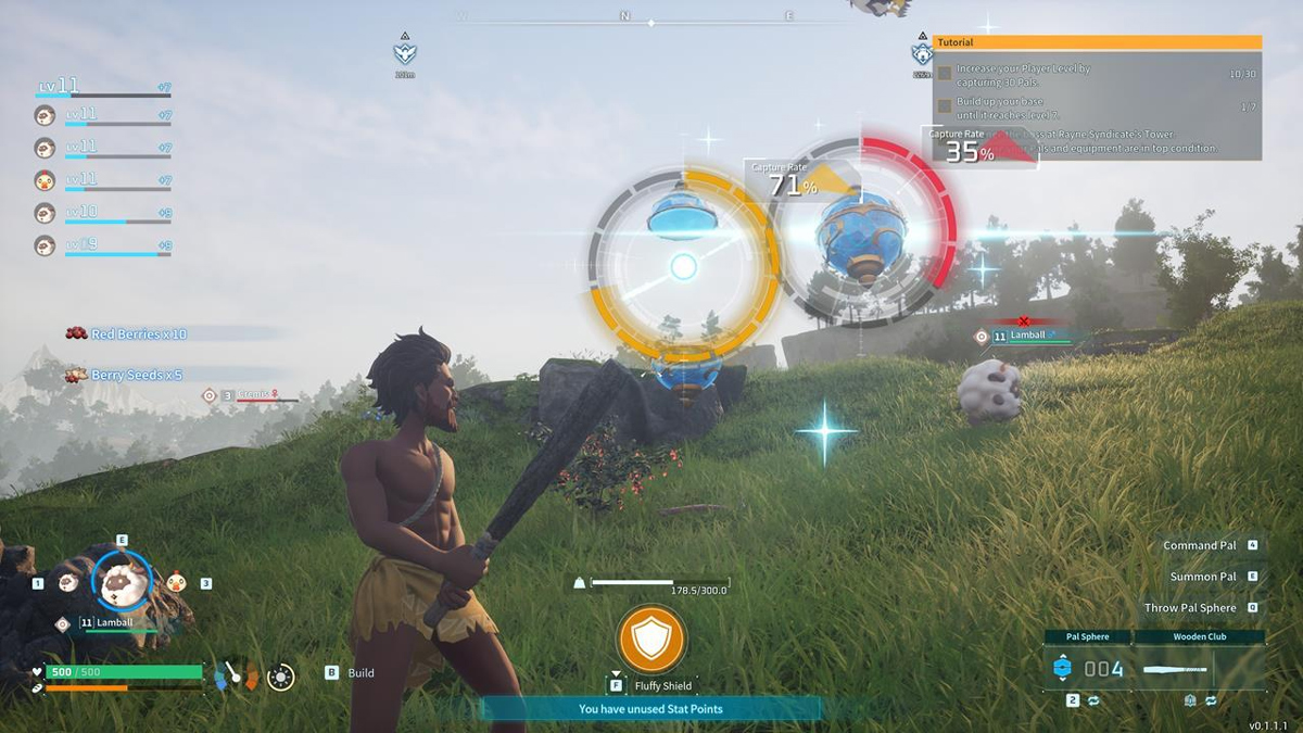Giao diện gameplay khởi đầu với các Pal cơ bản.