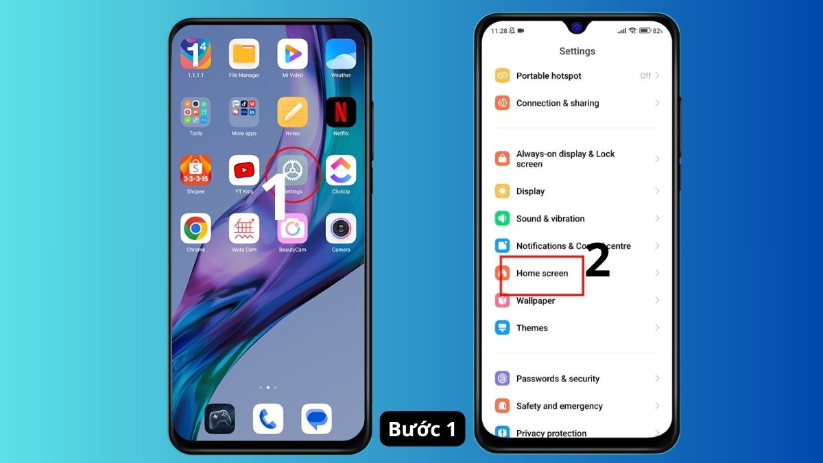 Thao tác mở Home screen