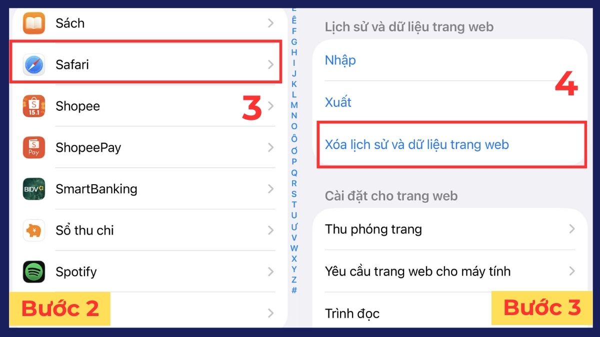 Cách xóa bộ nhớ tạm iPhone Safari - bước 2