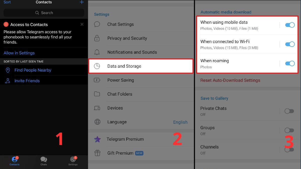 cách bảo mật tài khoản Telegram - Tắt chế độ tự động tải xuống