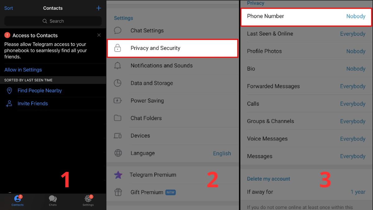 cách bảo mật tài khoản Telegram - Ẩn số điện thoại
