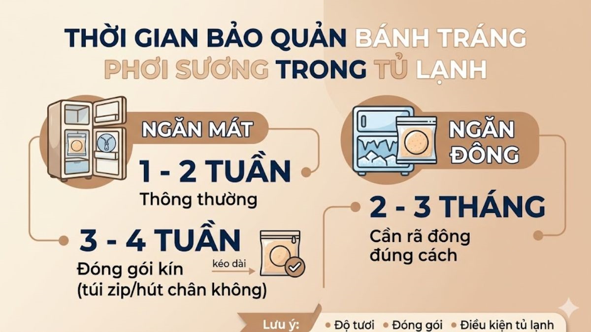 Bánh tráng phơi sương để tủ lạnh được bao lâu?