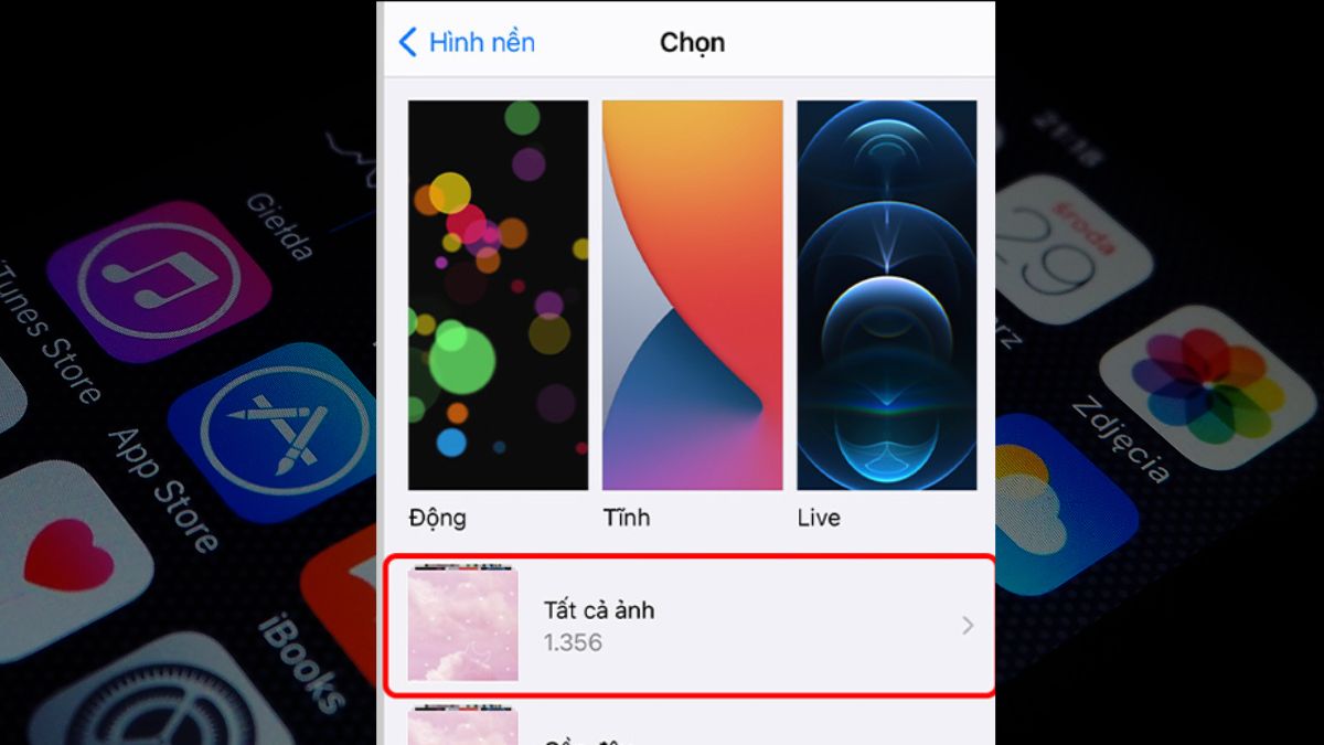 Cách thay đổi hình nền iPhone trong mục Cài đặt bước 2