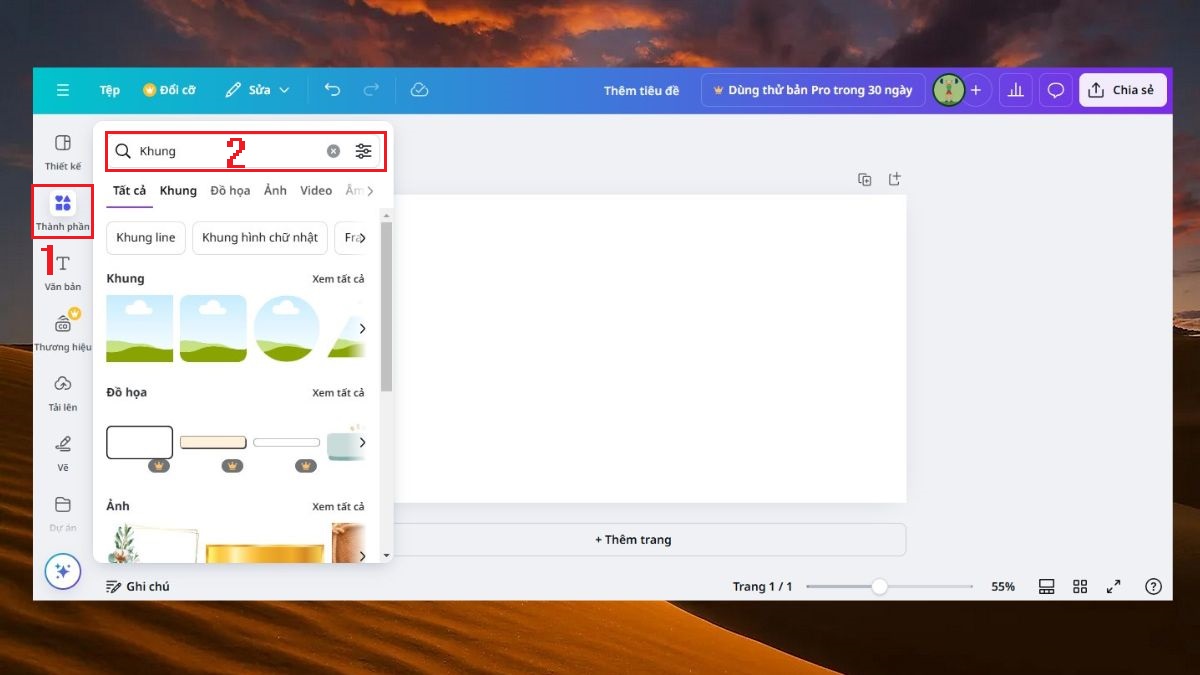 Sử dụng khung dạng cơ bản để cắt ảnh bằng Canva