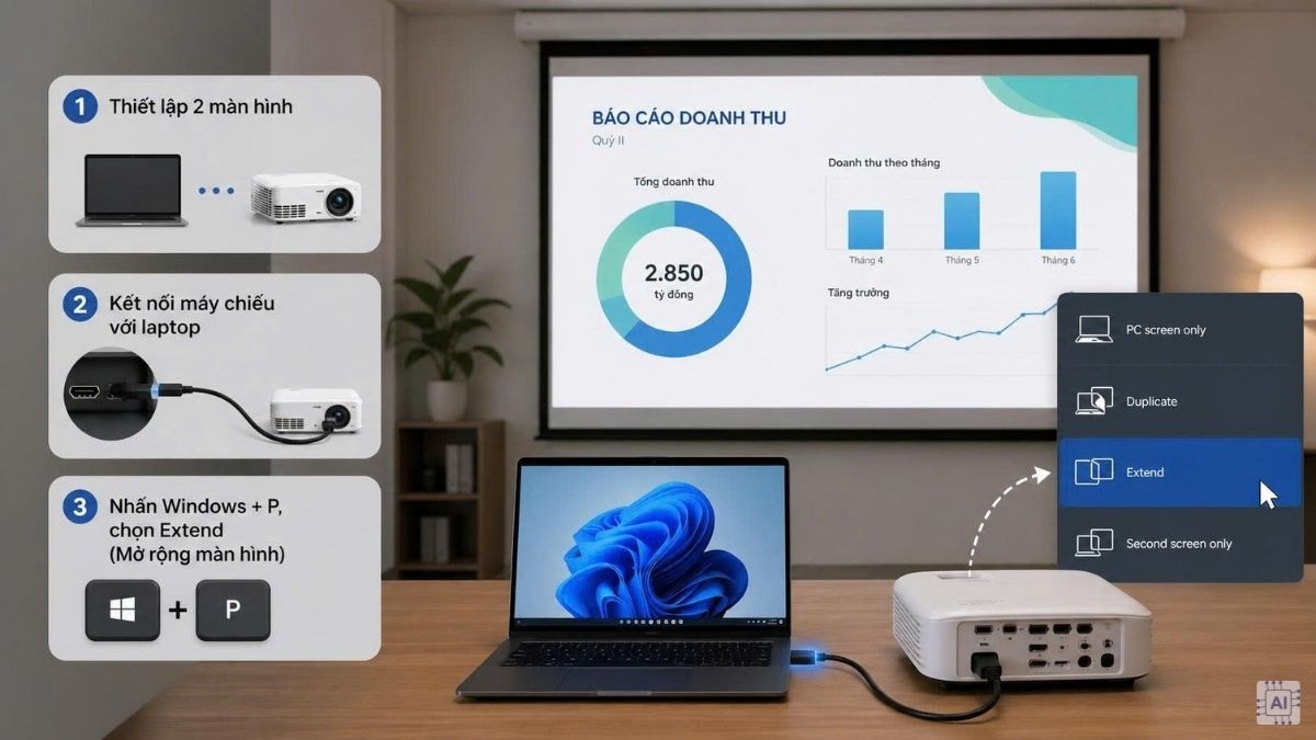 Cách trình chiếu PowerPoint 2 màn hình