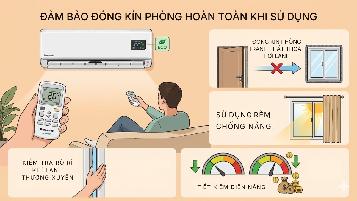 Đảm bảo đóng kín phòng hoàn toàn khi sử dụng