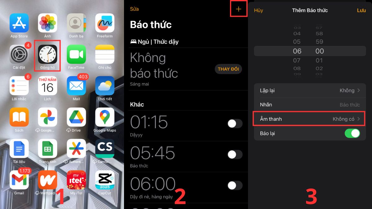 Cách cài nhạc chuông báo thức trên điện thoại iPhone bước 1