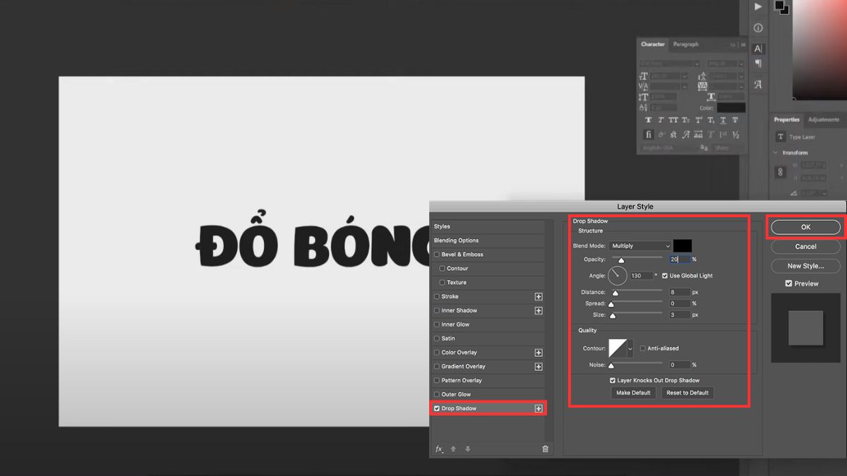 Cách đổ bóng trong Photoshop cách 4 bước 3