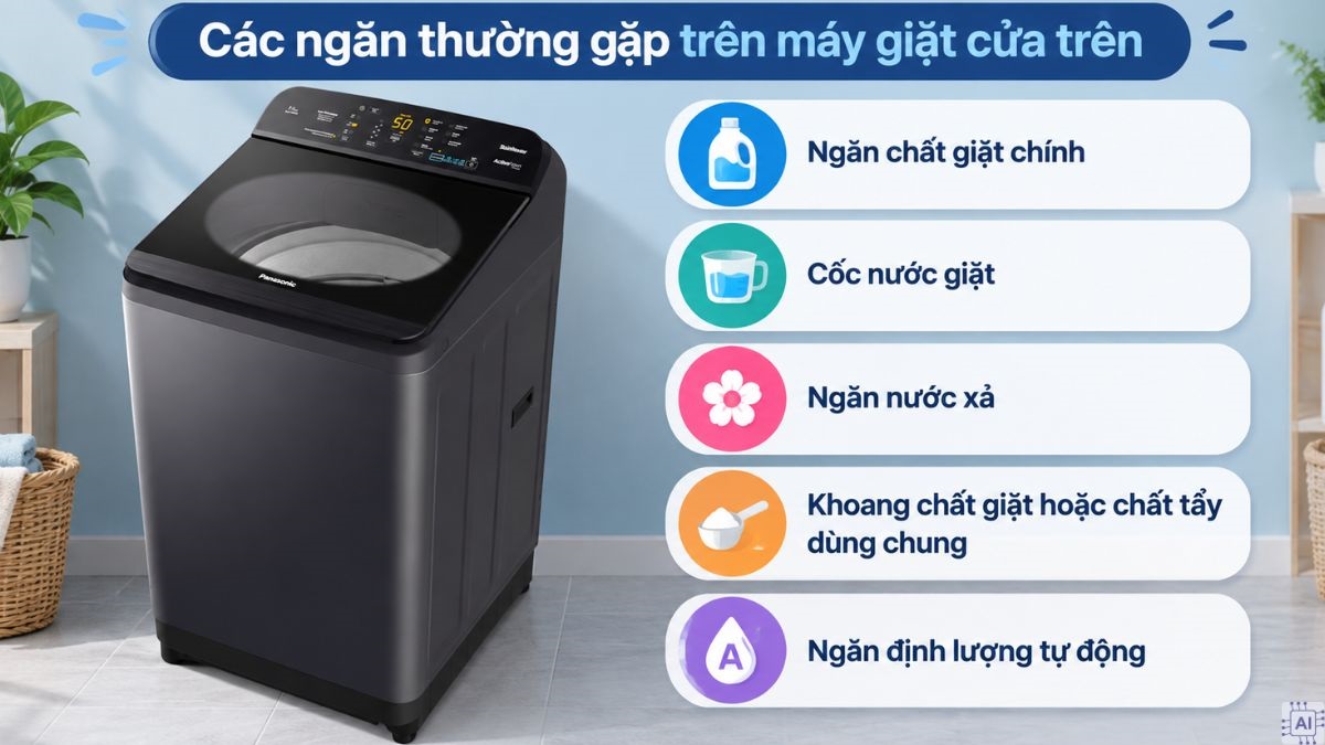 Cách xác định vị trí ngăn chứa nước giặt trên máy giặt cửa trên