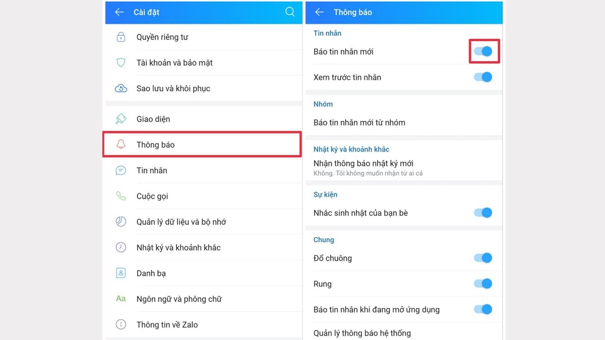 Cách đổi âm thanh thông báo Zalo trên điện thoại bước 1
