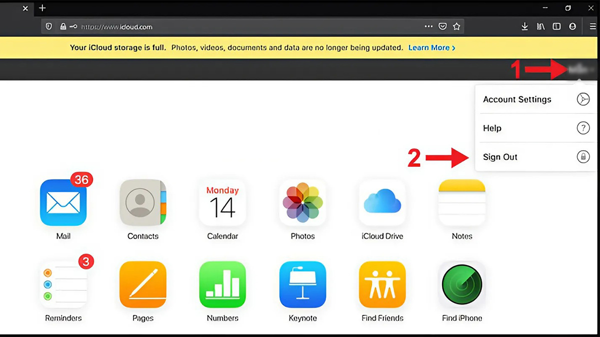 Cách đổi tài khoản iCloud trên web iCloud.com bước 1