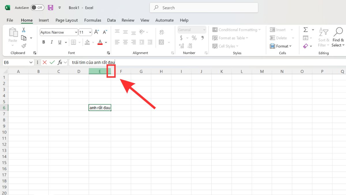 Cách hiển thị hết nội dung trong ô Excel cách 2 bước 1