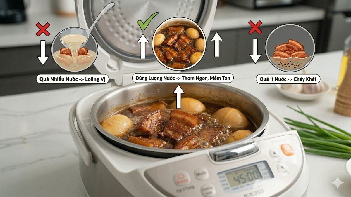 Không cho quá nhiều/quá ít nước khi kho
