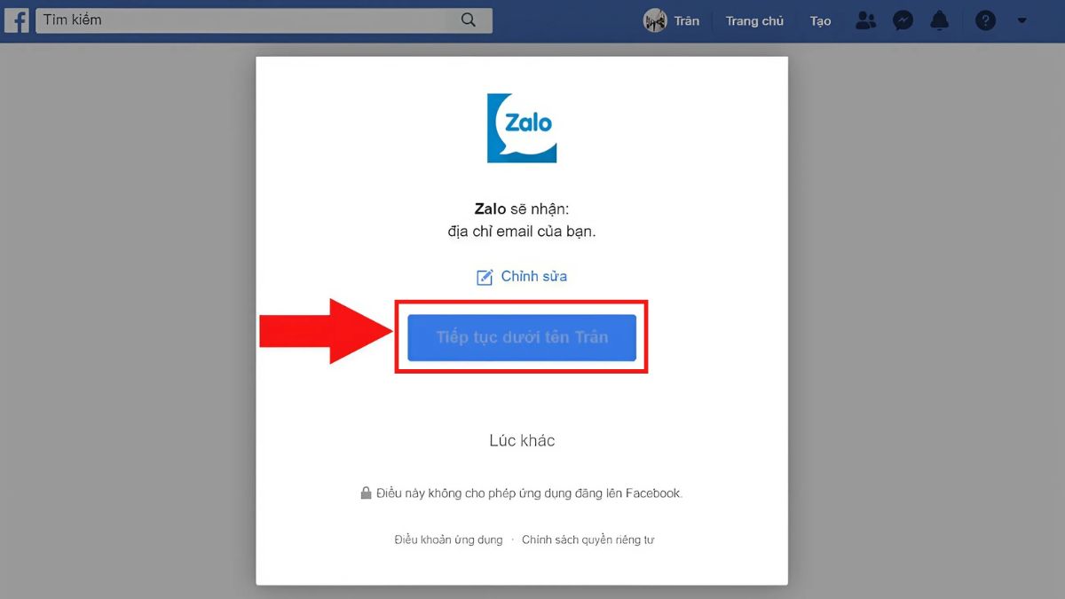 Lấy mật khẩu Zalo qua Facebook - bước 3