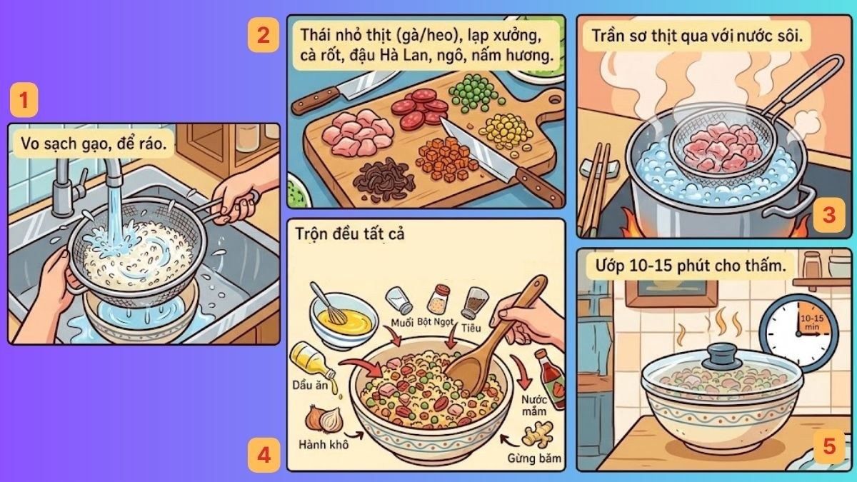 Cách nấu cơm thập cẩm bằng nồi cơm điện không cần xào trước