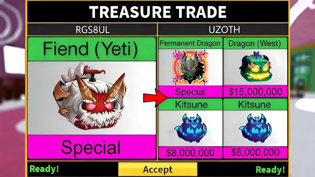 Cách sở hữu trái Yeti trong Blox Fruits Trade với người chơi khác